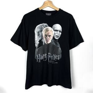 Vtg Harry Potter Deathly Hallows Graphic Promo TShirt Draco Lucius Voldemort Tee
